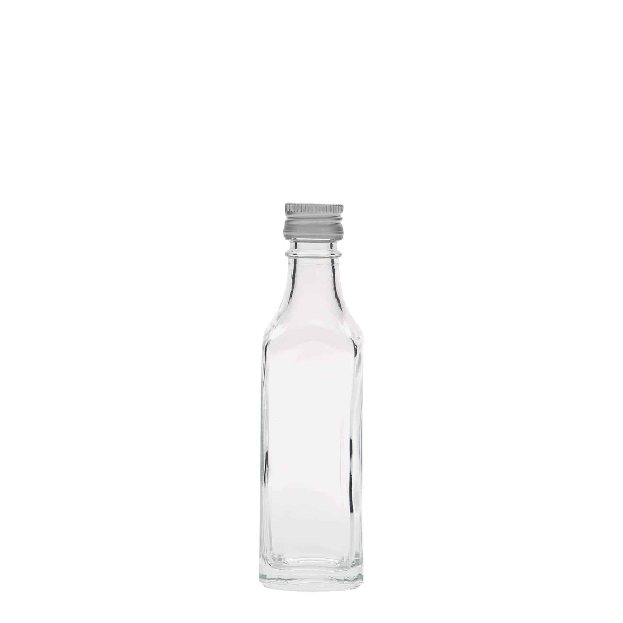 Botella de vidrio 'Siena' de 50 ml, cuadrada, boca: PP 18