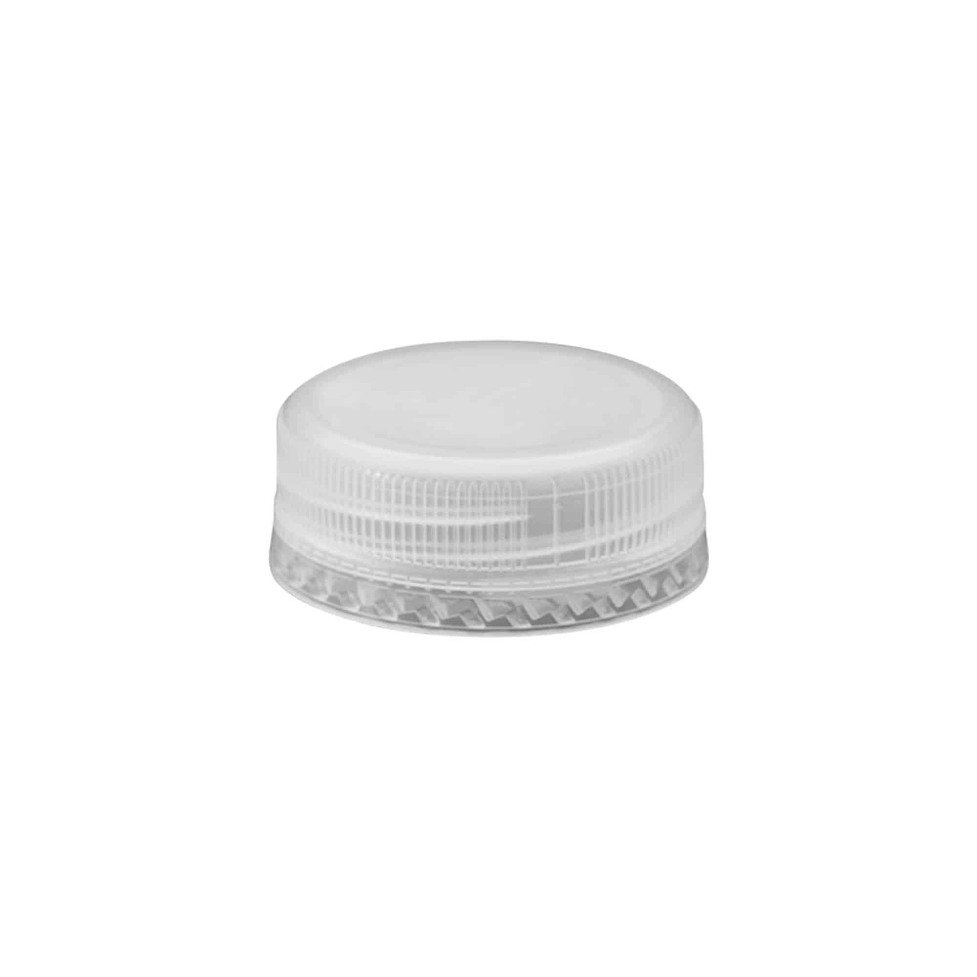 Tapón de rosca de dos entradas, plástico de PE, blanco, para boca: PET 38 mm