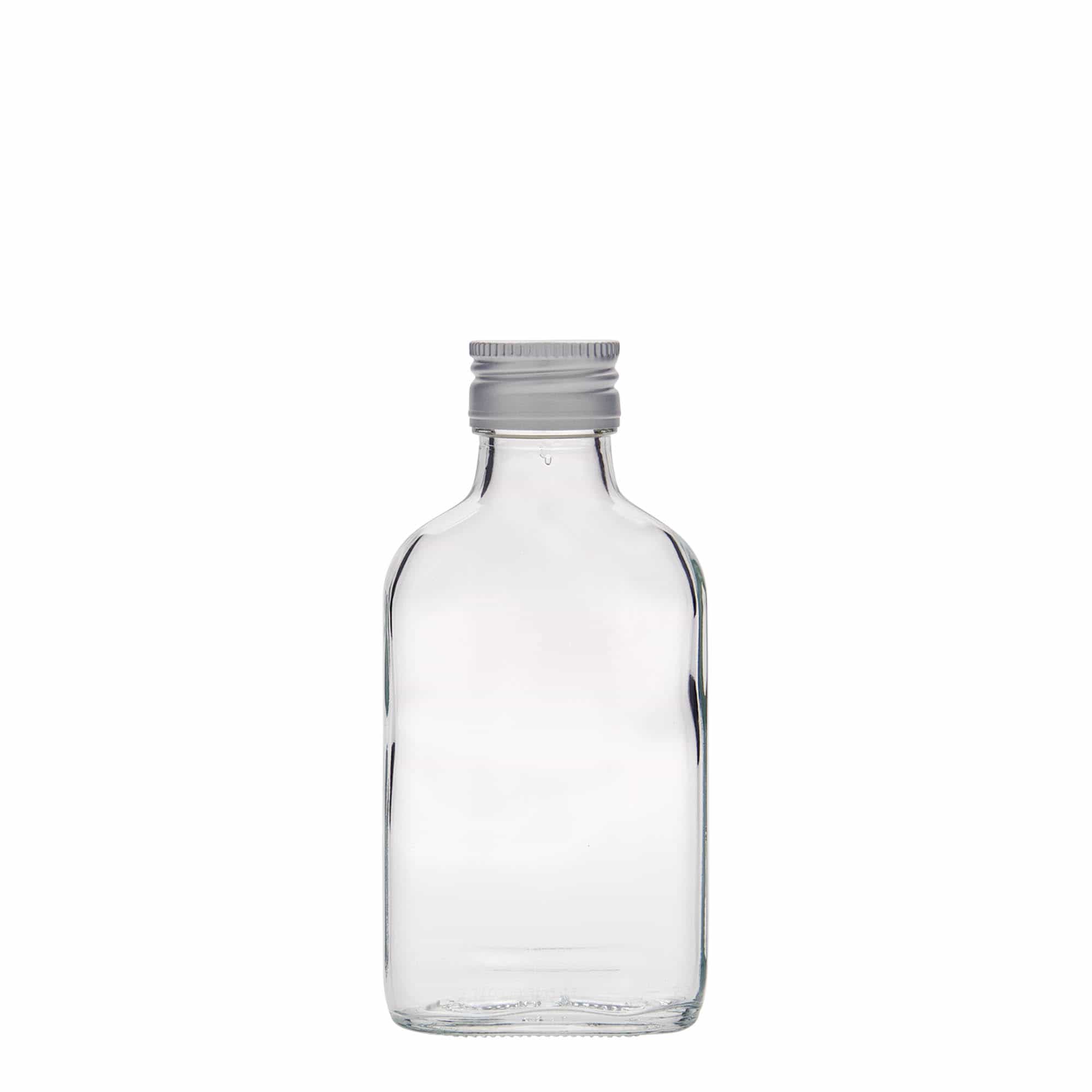 Botella de bolsillo de 100 ml, rectangular, vidrio, boca: PP 28