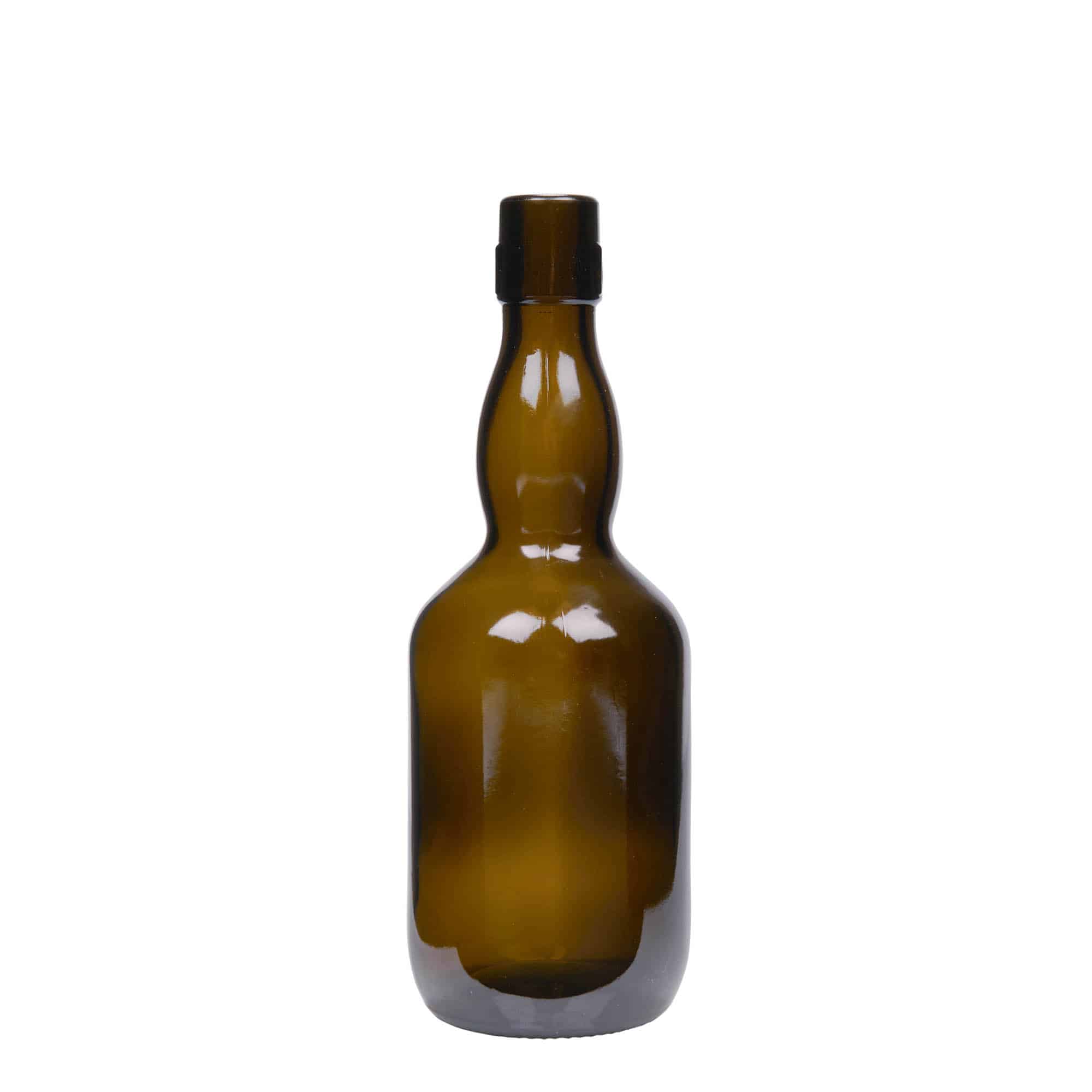 Botella de cerveza con cuello estilo belga de 500 ml, vidrio, verde antiguo, boca: tapón mecánico