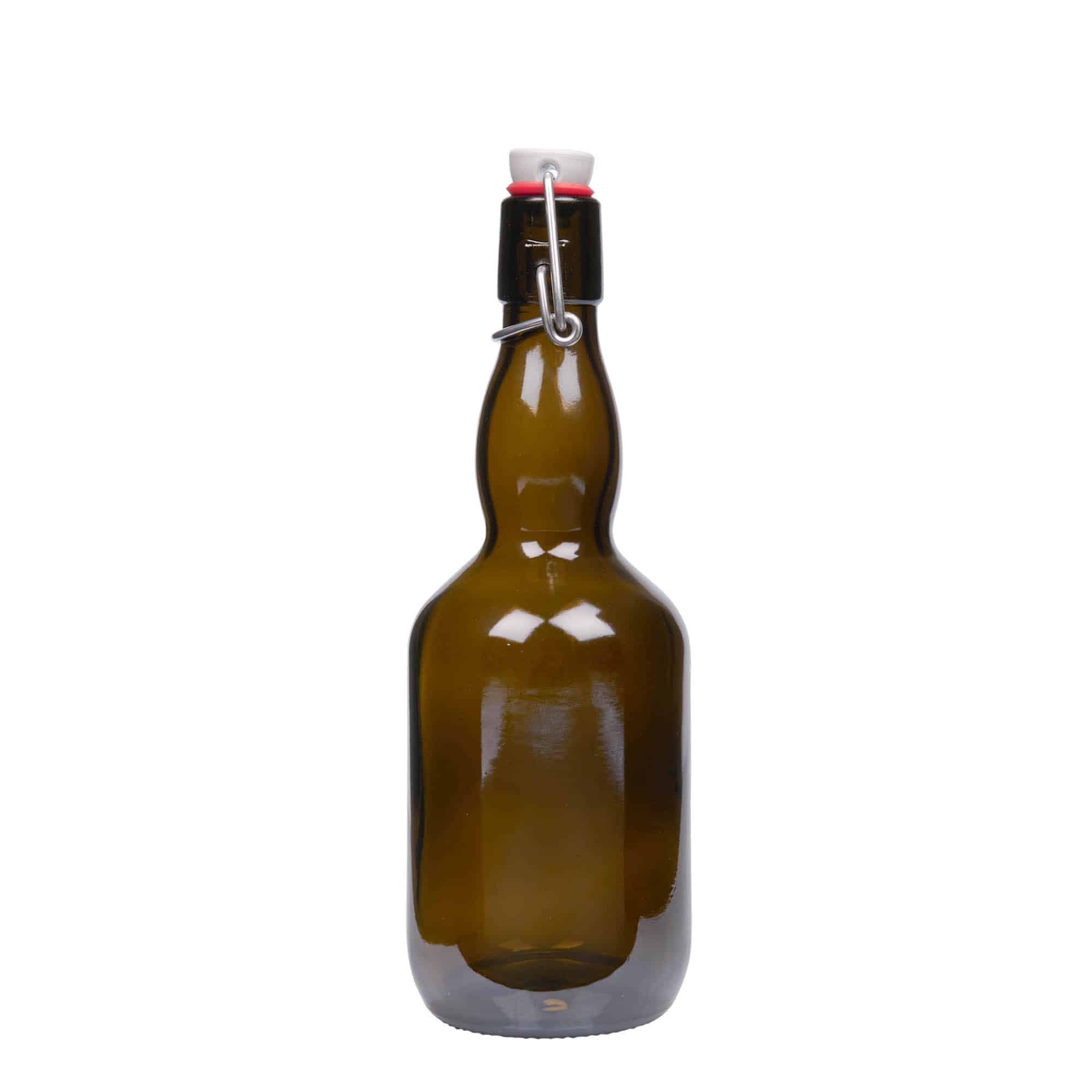 Botella de cerveza con cuello estilo belga de 500 ml, vidrio, verde antiguo, boca: tapón mecánico