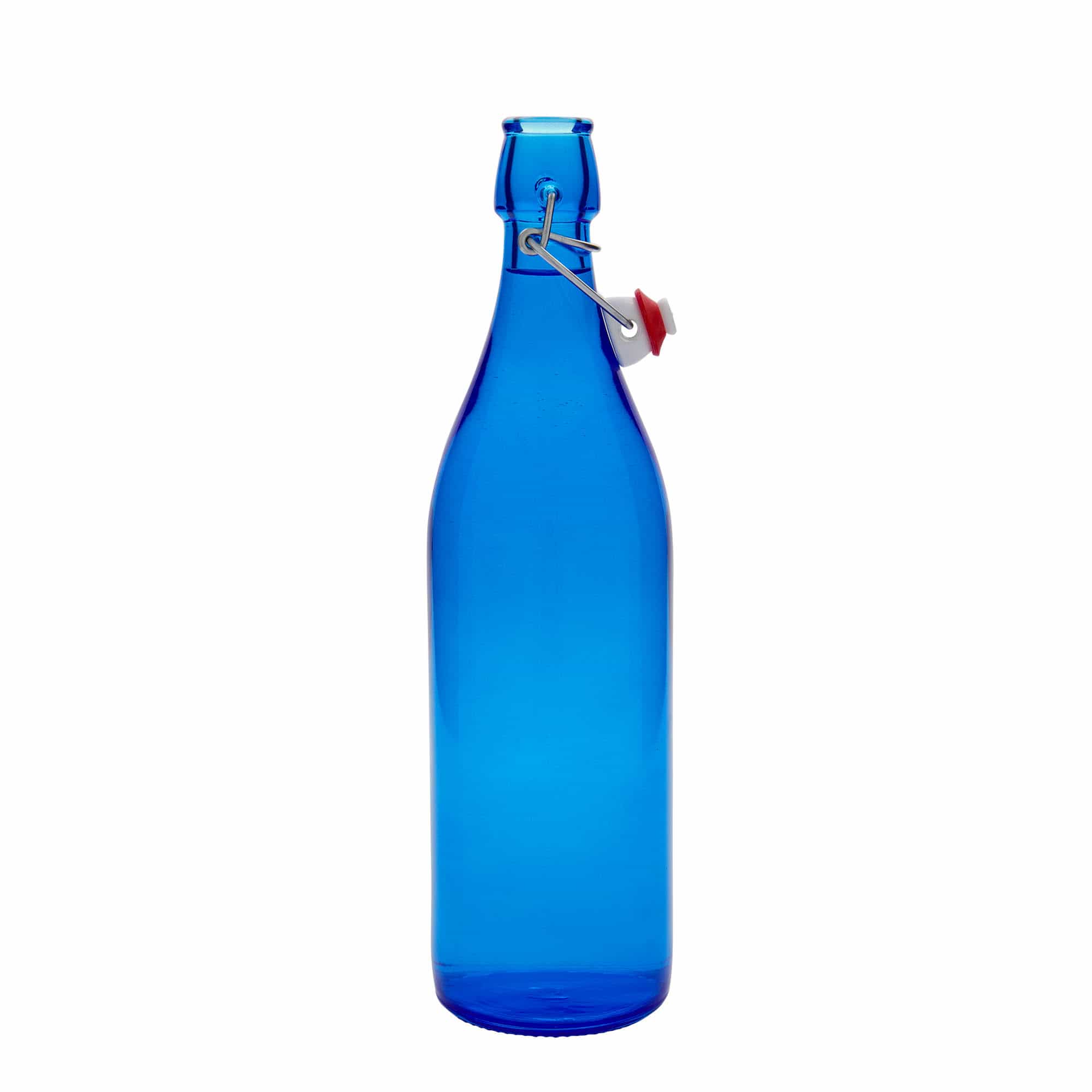 Botella de vidrio 'Giara' de 1000 ml, azul, boca: tapón mecánico