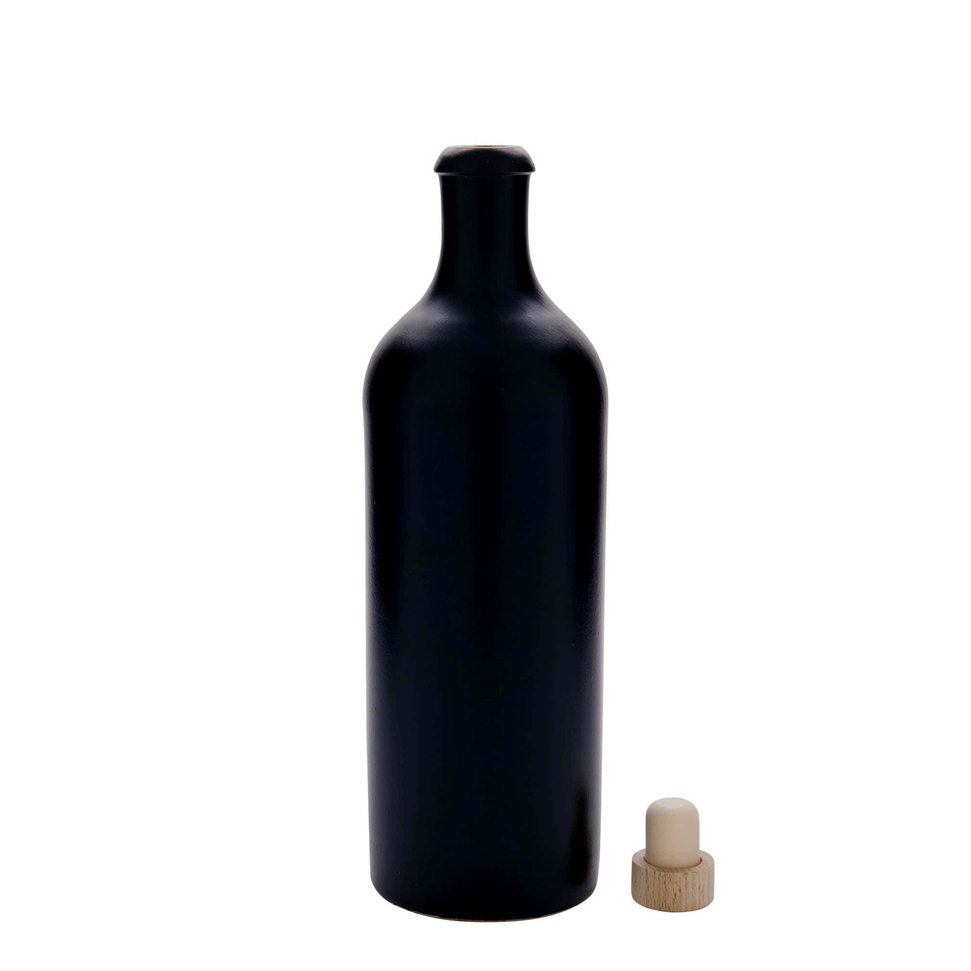 Jarra de barro de 750 ml, gres, negro, boca: corcho