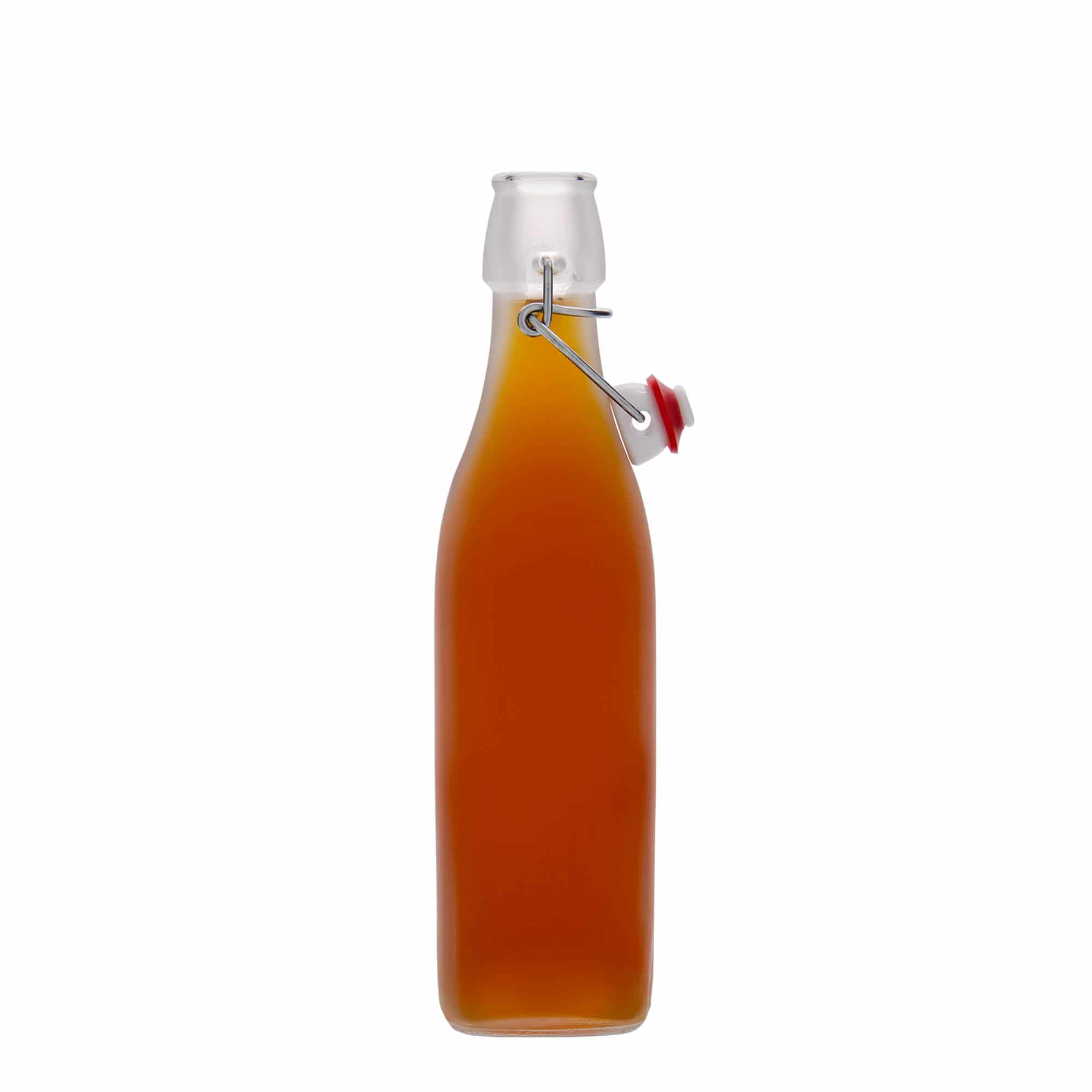 Botella de vidrio 'Swing' de 500 ml, cuadrada, blanco, boca: tapón mecánico