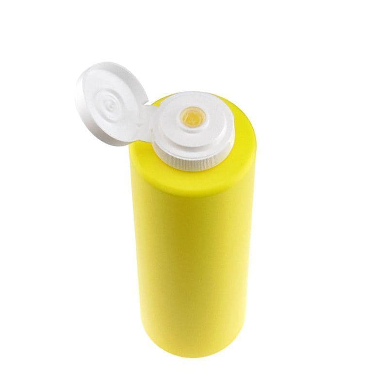 Botella para salsa de 500 ml, plástico de LDPE amarillo, boca: GPI 38/400