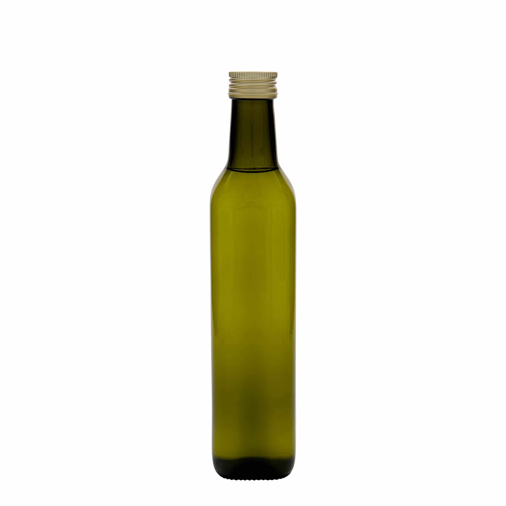 Botella de vidrio 'Marasca' de 500 ml, cuadrada, verde antiguo, boca: PP 31,5