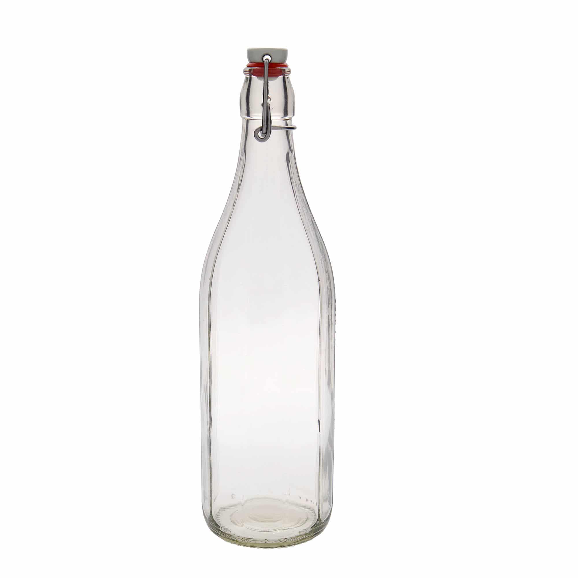 Botella de vidrio 'Bravo' de 1000 ml, decagonal, boca: tapón mecánico