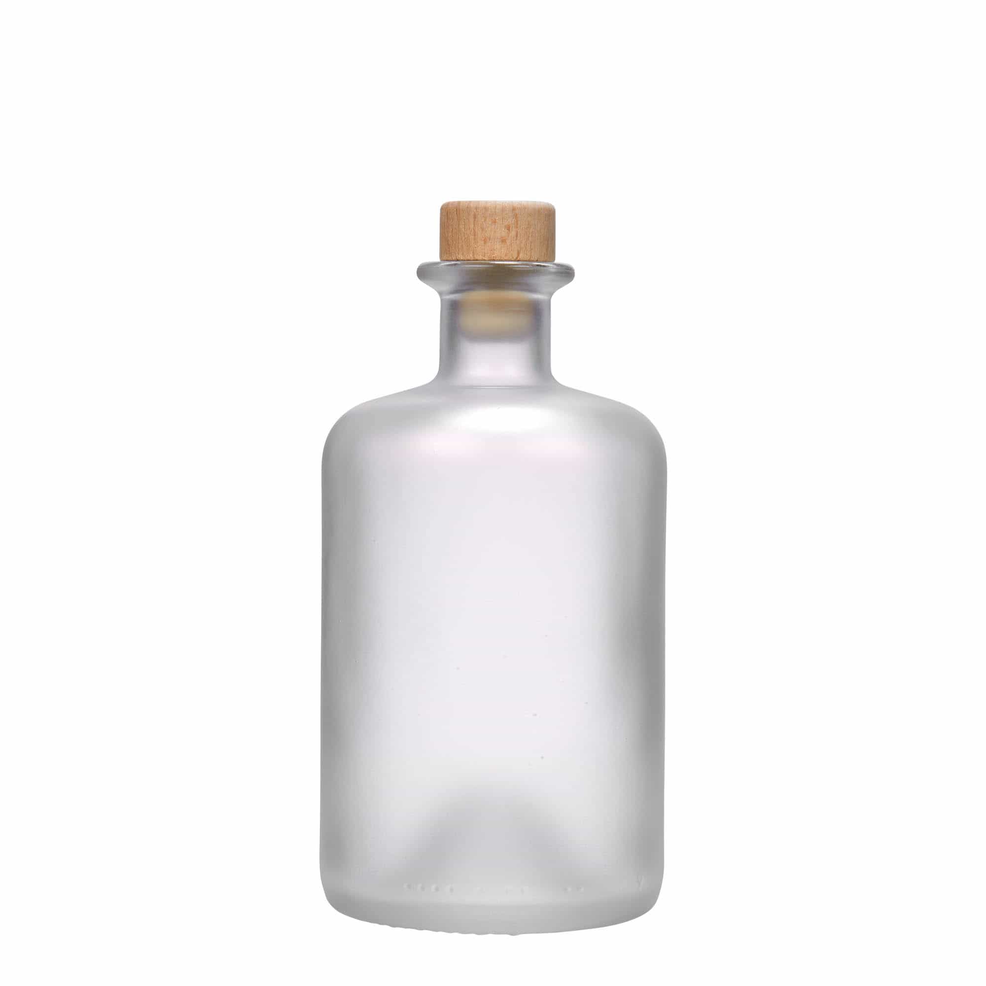 Botella de vidrio de farmacia de 500 ml, efecto helado, boca: corcho