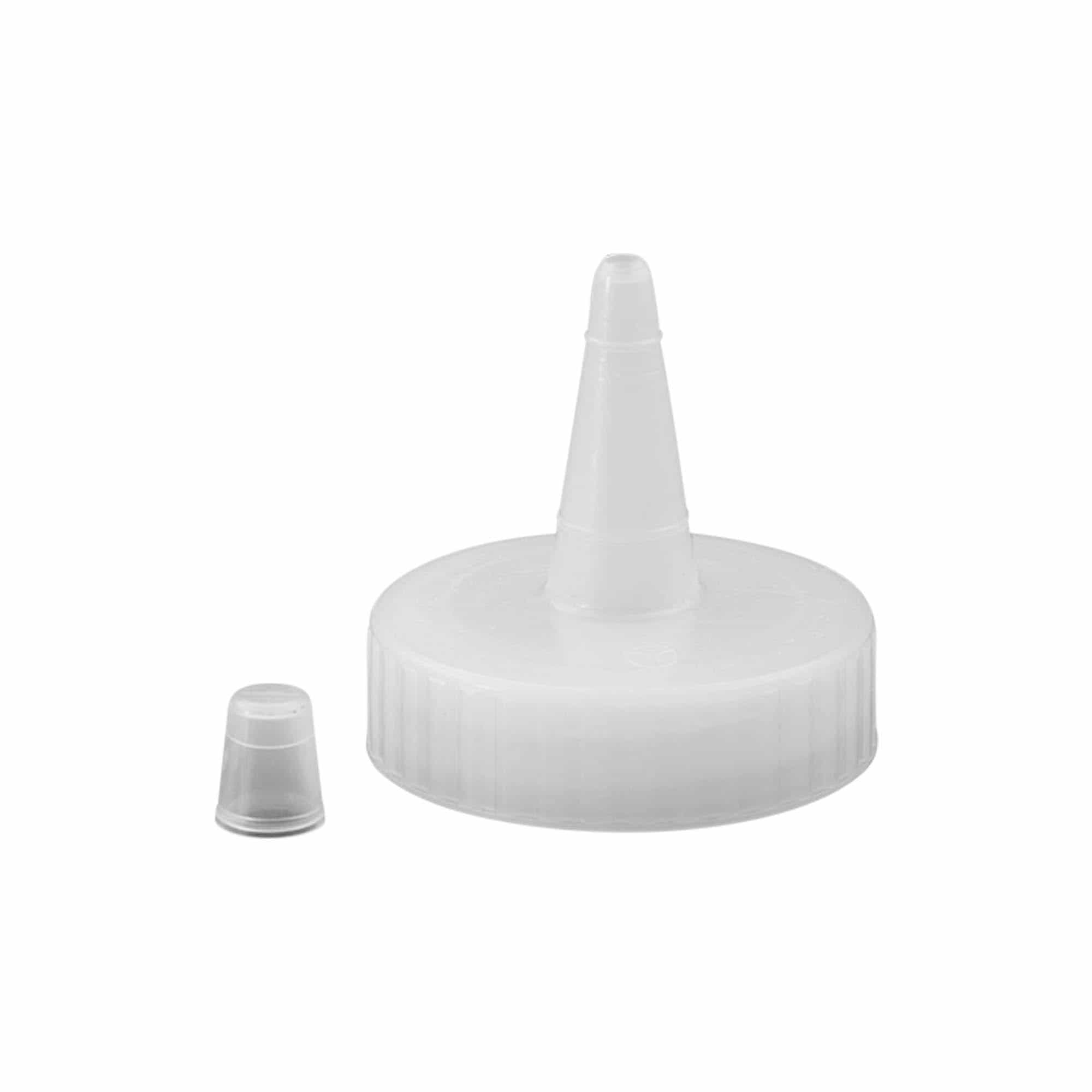 Tapón de rosca con boquilla aplicadora, plástico de PP, blanco, para boca: GPI 38/400