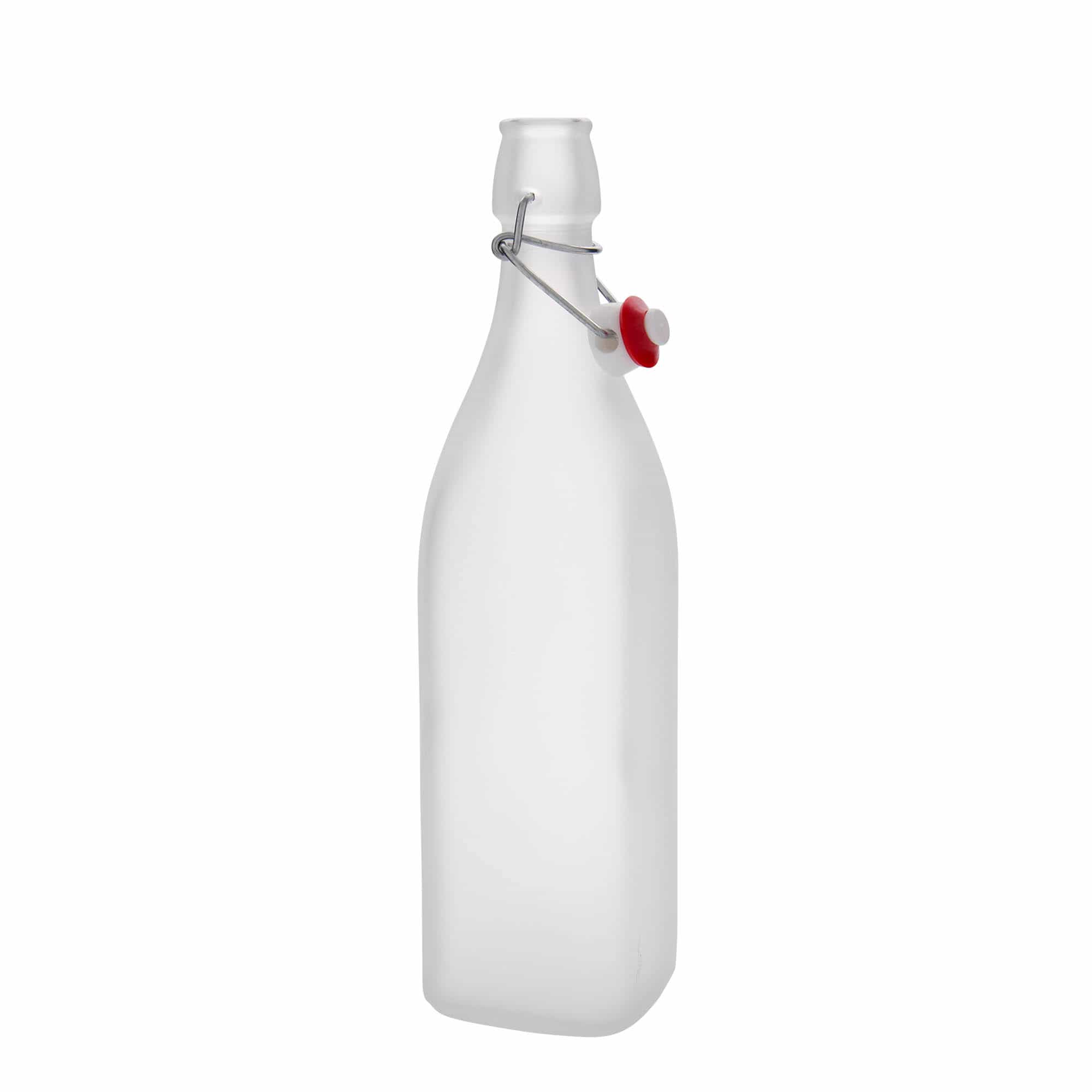 Botella de vidrio 'Swing' de 1000 ml, cuadrada, blanco, boca: tapón mecánico
