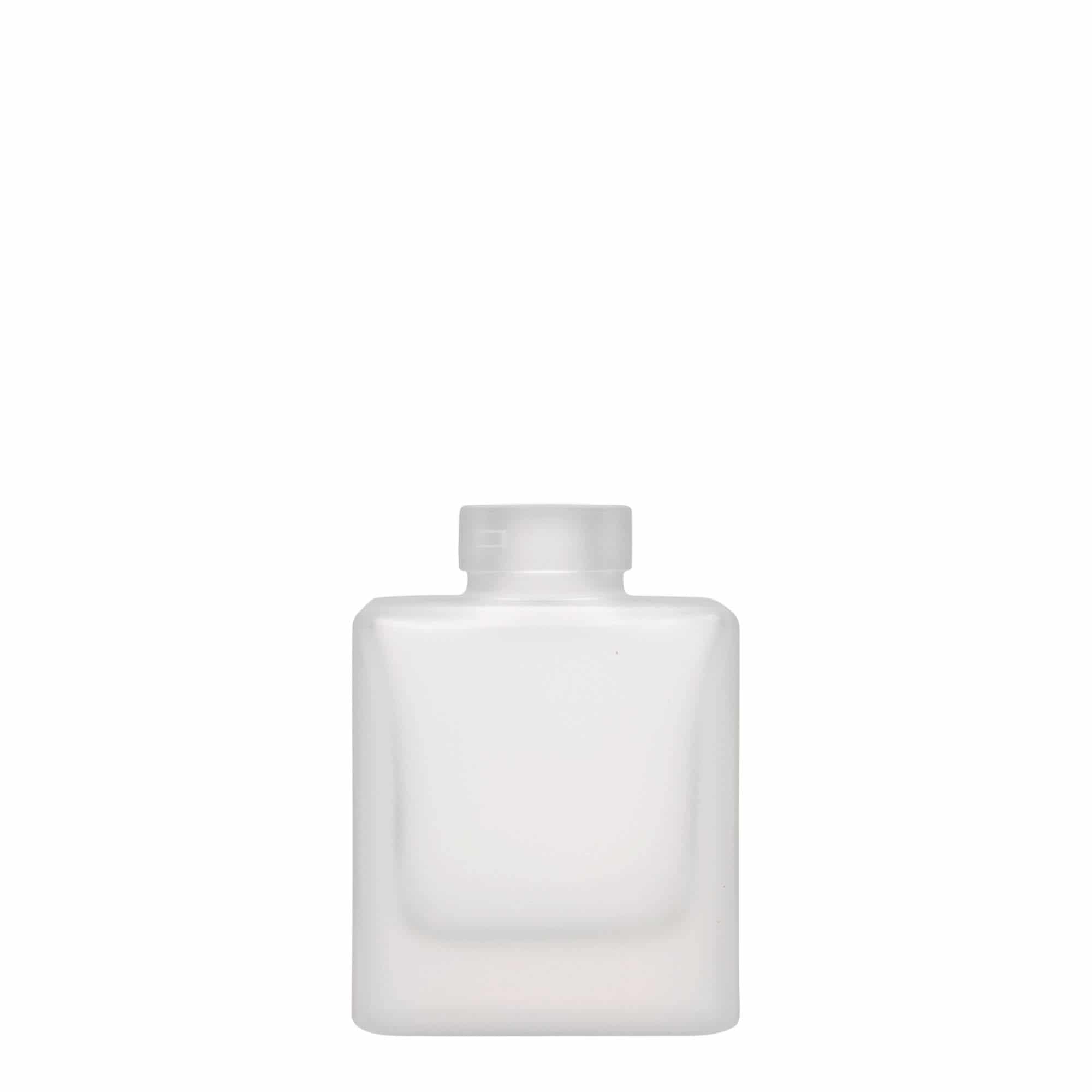 Botella de vidrio 'Cube' de 100 ml, cuadrada, efecto helado, boca: corcho