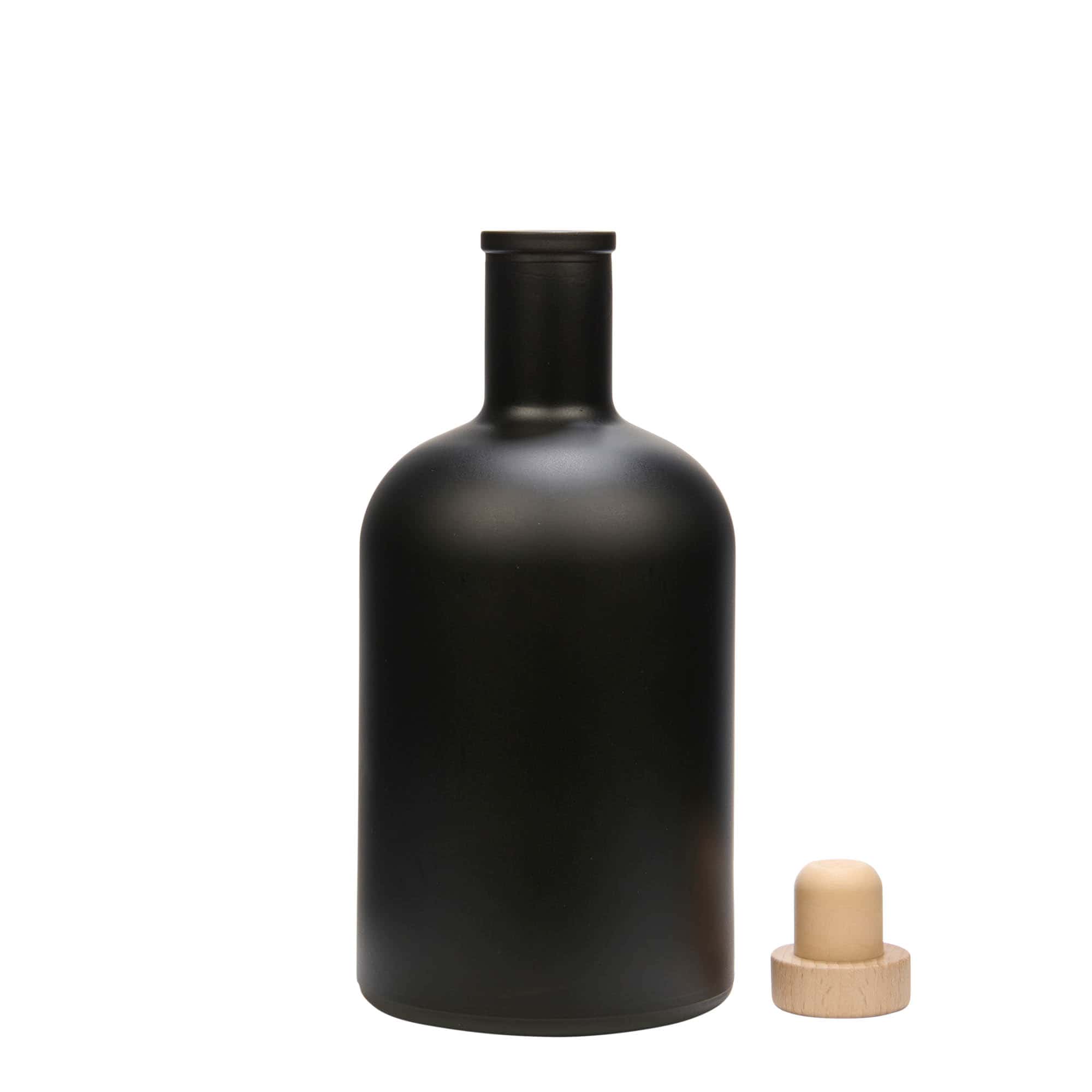 Botella de vidrio 'Gerardino' de 700 ml, negro, boca: corcho